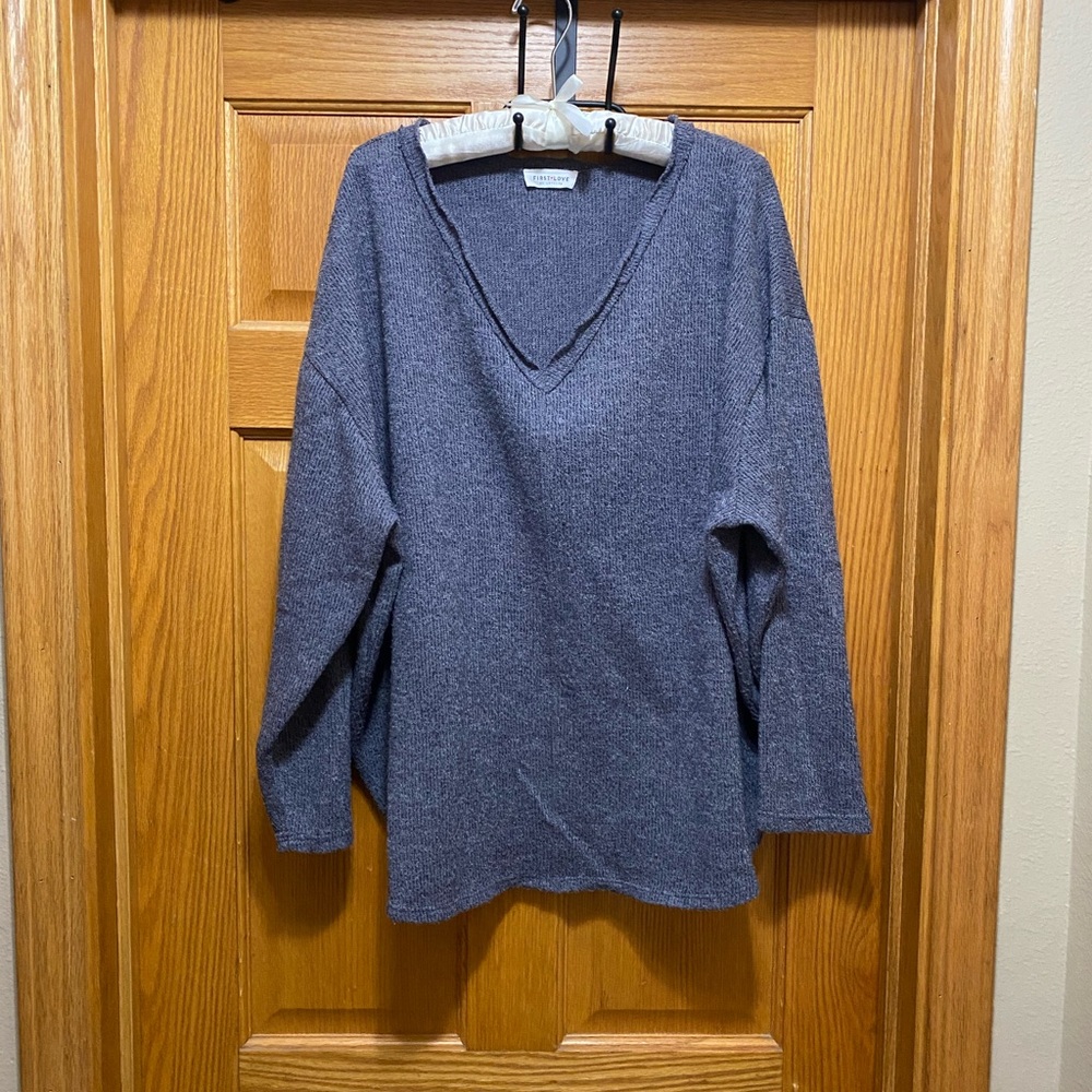 First Love Women's V-Neck Sweater in Gray